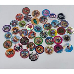 World POG Federation Milk Caps Lot 1994 Mixed Designs 39pc Retro 90s Toys